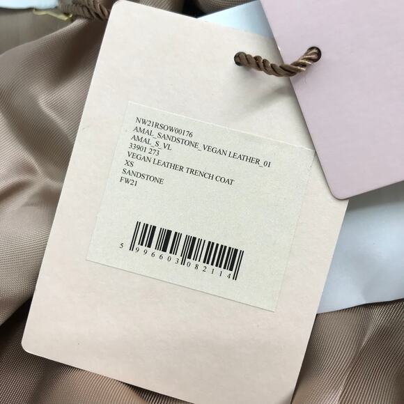 Nanushka Amal Vegan Leather Trench Coat XS Belted Notched Lapel Collar Brown - Picture 10 of 11